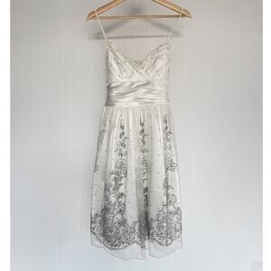 Vtg Y2K City Triangles White Sparkly Babydoll Dress Sz 7 Formal Prom Homecoming